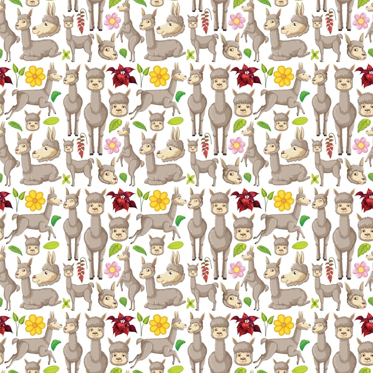 Free Vector funny alpaca on white background seamless