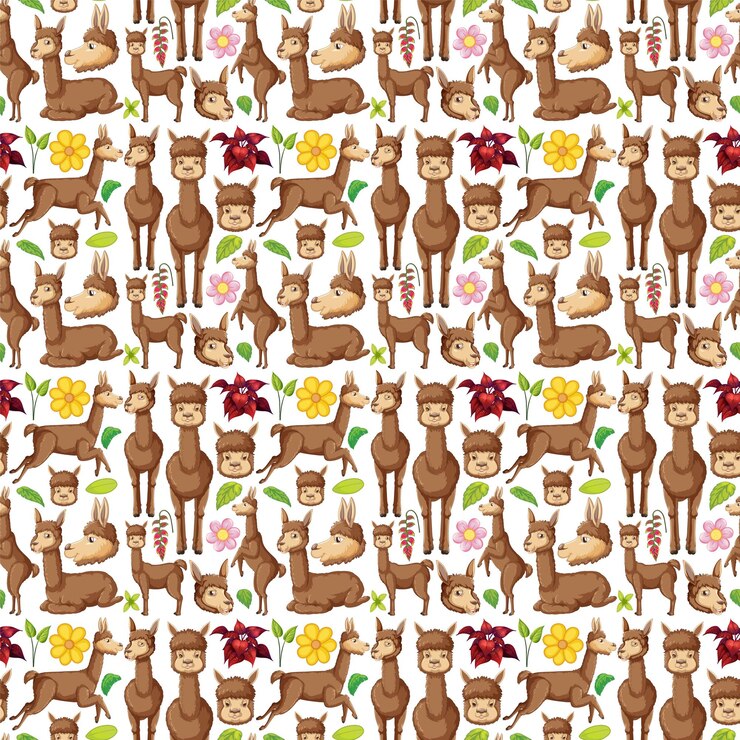 Free Vector funny alpaca on white background seamless