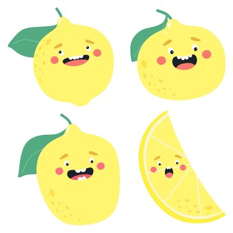 面白くてかわいいレモン 漫画のフラットスタイルを設定します プレミアムベクター 面白くてかわいいレモン 漫画のフラットスタイルを設定します プレミアムベクター