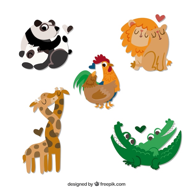 Free vector funny animal couple collection for valentine