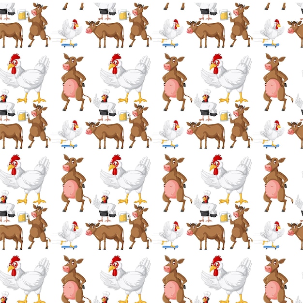 Funny animal farm on white background seamless