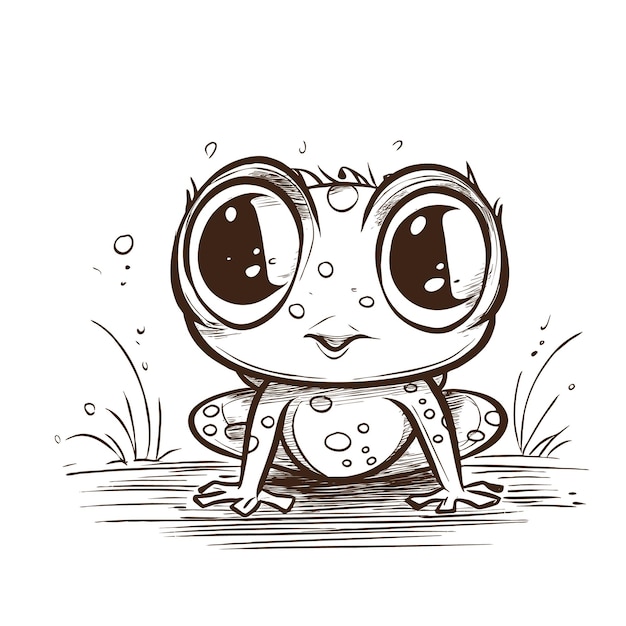 Free vector funny baby frog sketch illustration