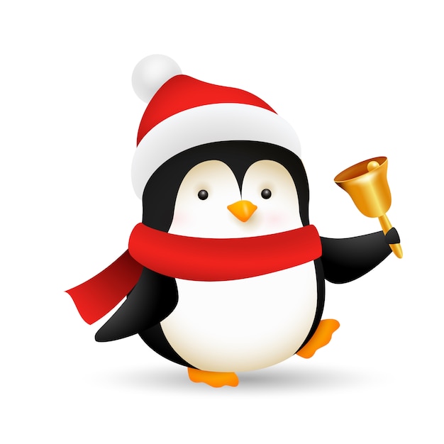 Free vector funny baby penguin ringing bell