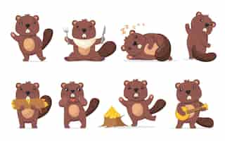 Free vector funny beaver set