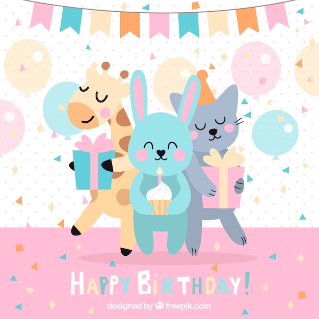 Funny birthday background with animals