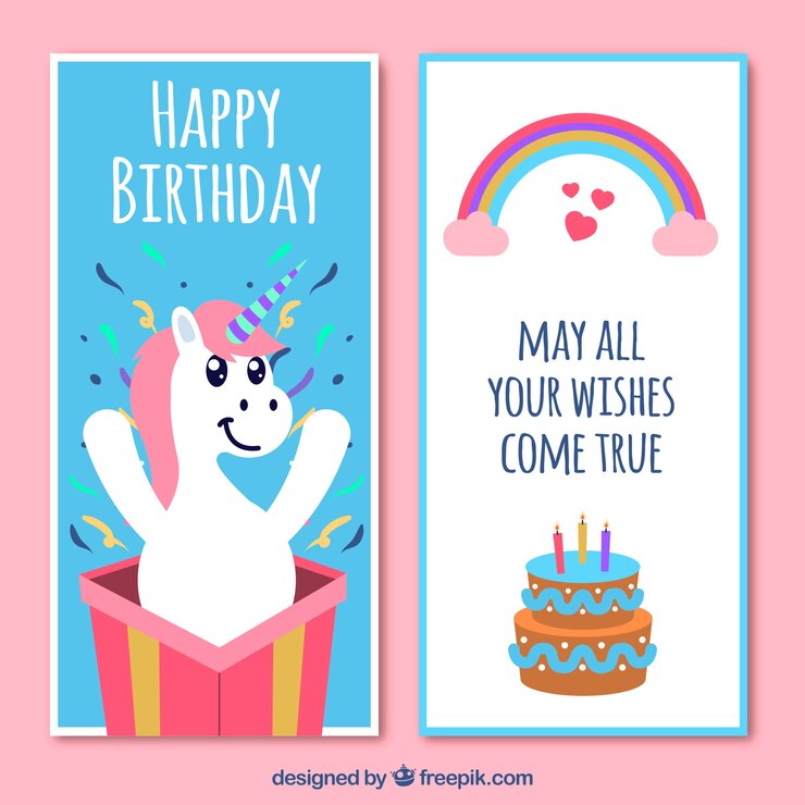 Free Vector funny birthday invitation with a unicorn