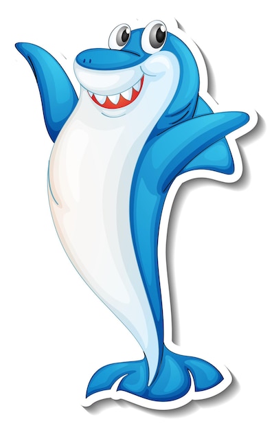 Free vector funny blue shark cartoon character sticker