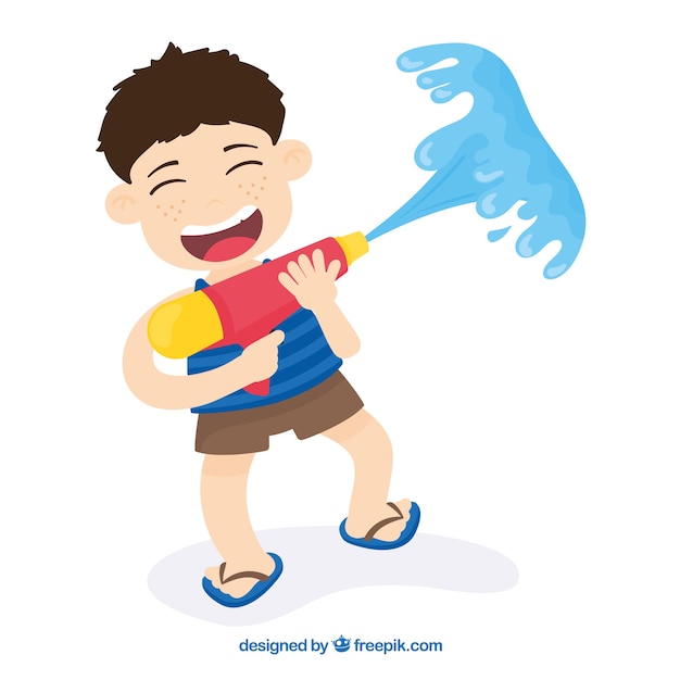 Free vector funny boy playing with water gun