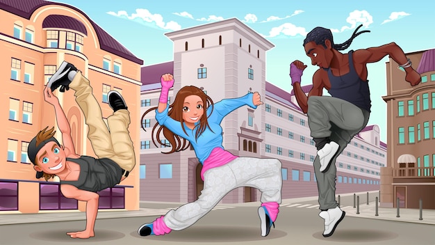 Free vector funny breakdancers in the city