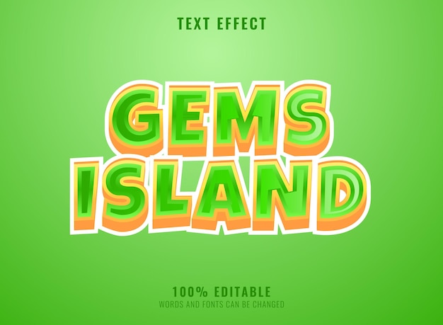 Забавный мультяшный остров драгоценных камней золотой бриллиант игра логотип заголовок текстовый эффект