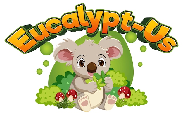 Free vector funny cartoon of koala eating eucalyptus leaves