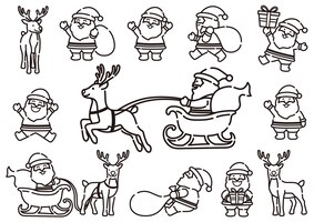 Free vector funny cartoonish santa claus and reindeer set in dynamic poses vector illustration