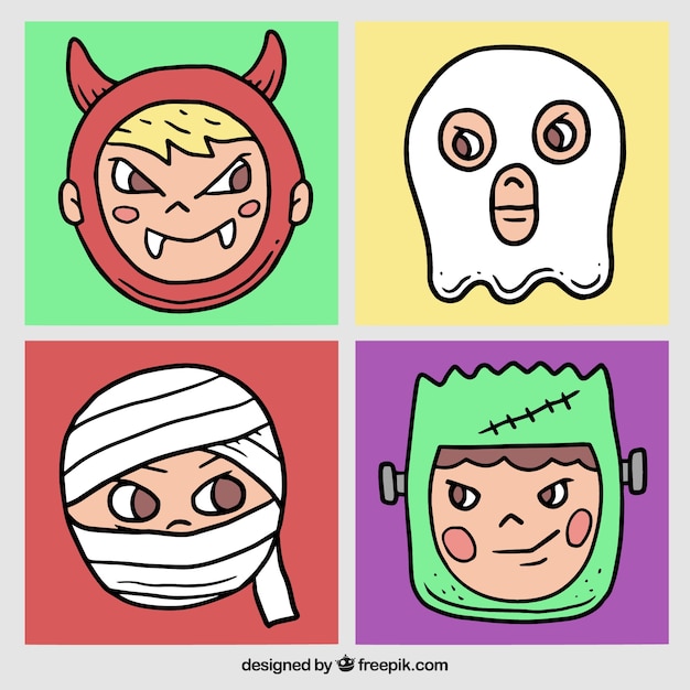 Free vector funny children with creepy costumes