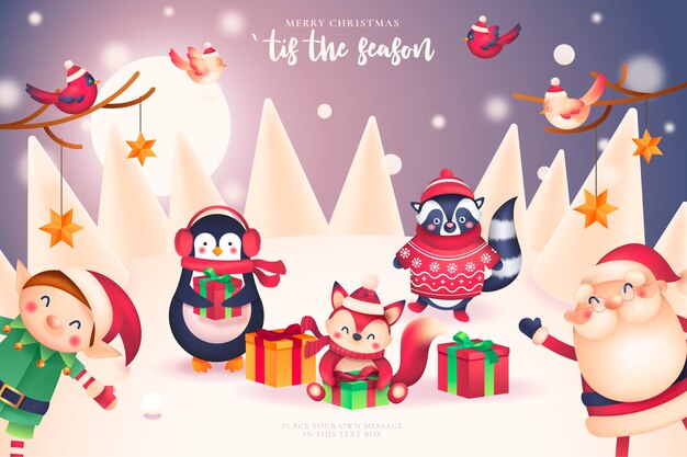 Funny Christmas card with Santa and friends