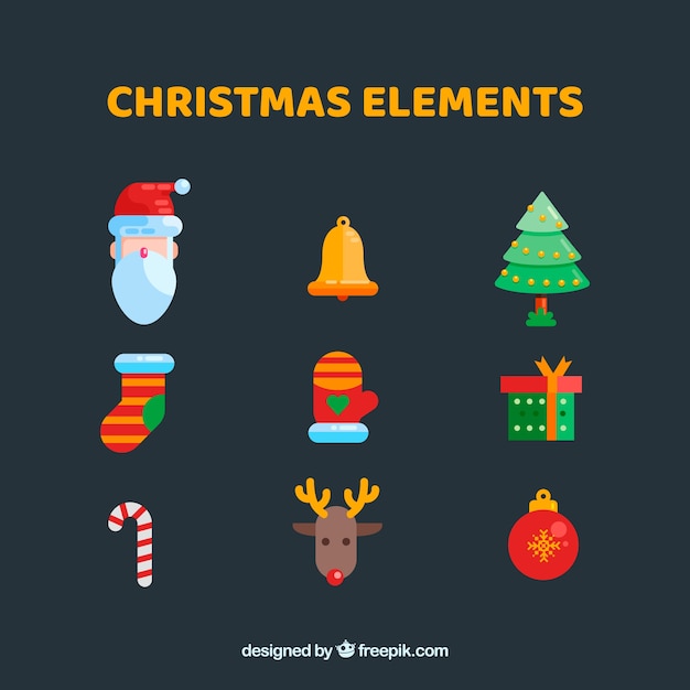 フラットデザインの面白いクリスマスの要素