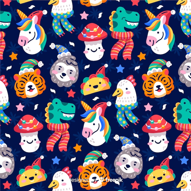 Funny christmas pattern with animals and tacos