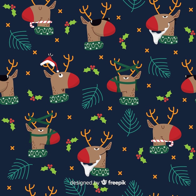 Free vector funny christmas pattern with reindeers