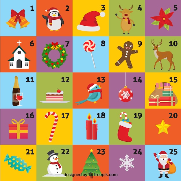 Divertente calendario dell'avvento colorato