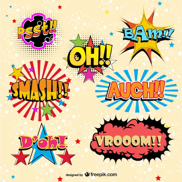 Vector Templates: Funny Comic Book Onomatopoeias â Free Vector Download for Illustrations