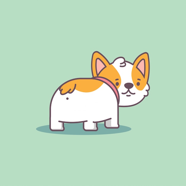 面白いコーギーお尻漫画フラットかわいい犬のキャラクターが背景に分離されました プレミアムベクター