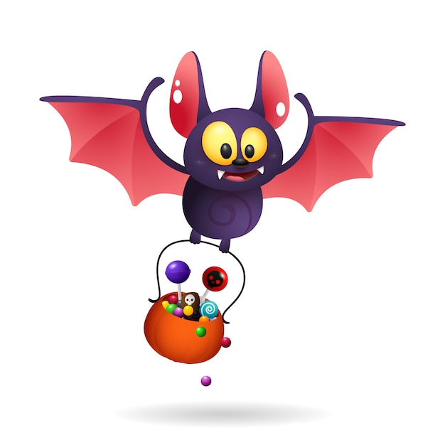 Free vector funny cute bat carrying treats