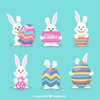 Funny easter bunny collection with eggs