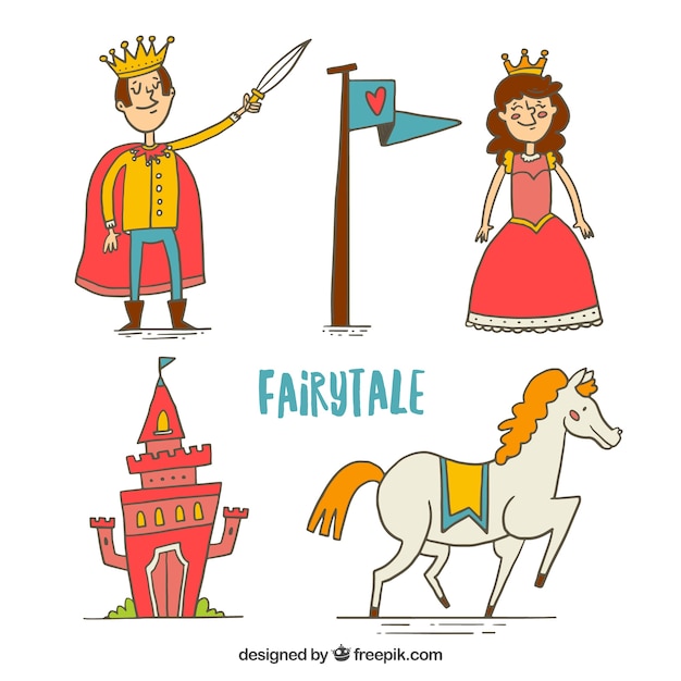 Free vector funny fairy tale characters and elements