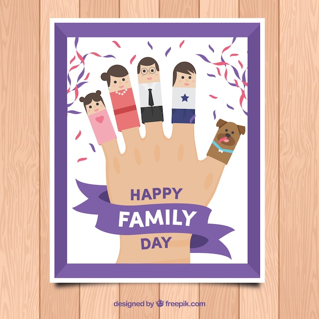 Free vector funny family day greeting of hand with characters