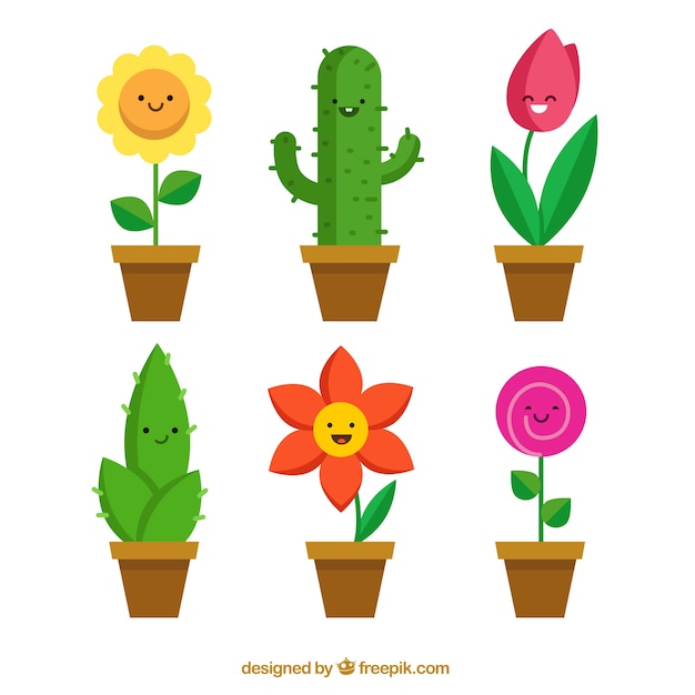 Free vector funny flowerpots collection