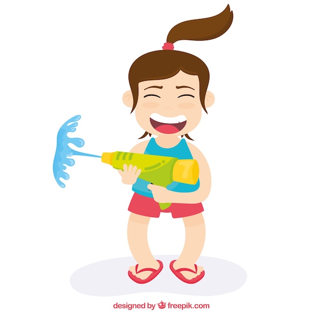 Funny girl playing with water gun