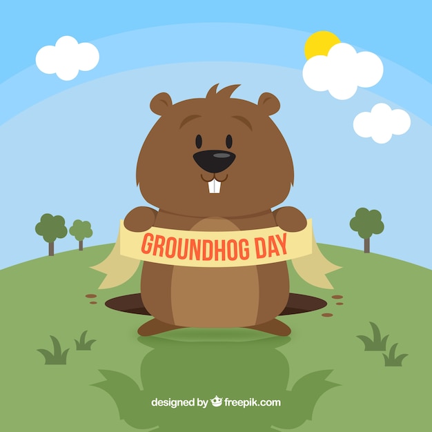 Free vector funny groundhog day illustration