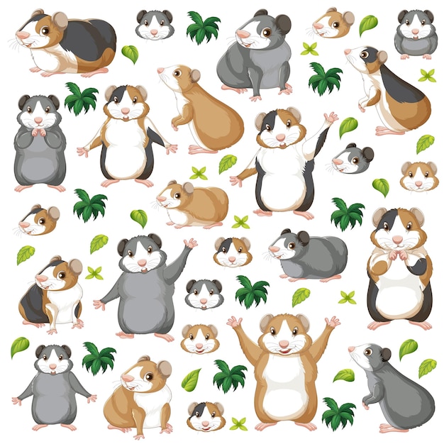 Free vector funny guinea pig on white background seamless