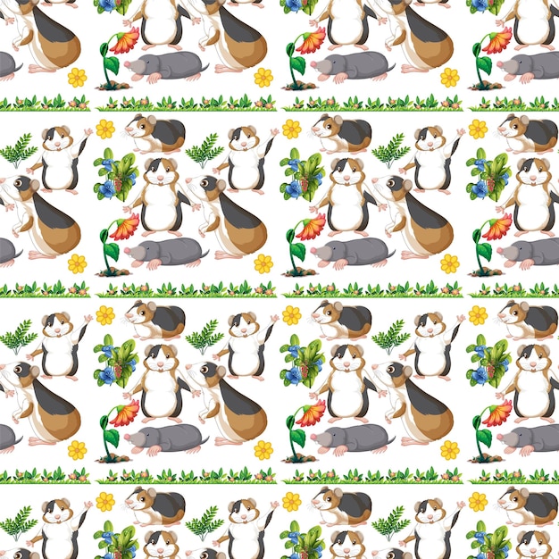 Free vector funny guinea pig on white background seamless