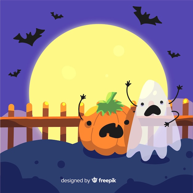 Funny halloween background in flat design