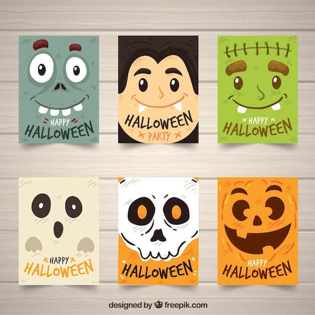 Free vector funny halloween cards collection