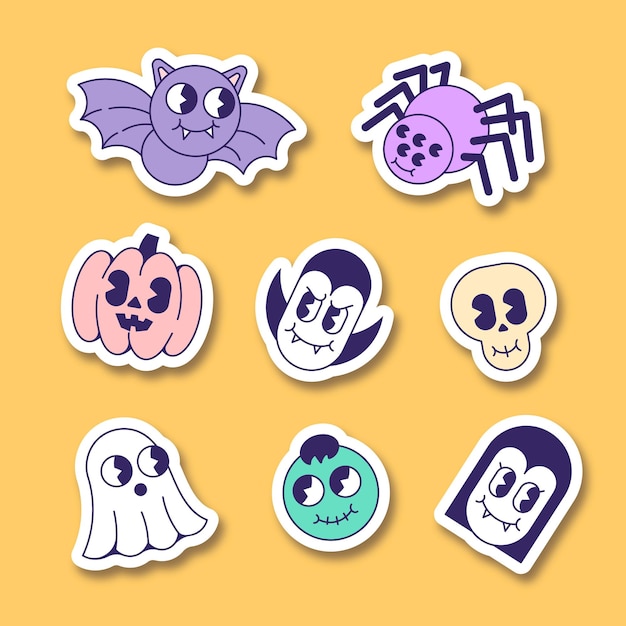 Free vector funny halloween cartoons stickers set