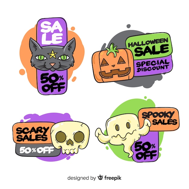 Vettore gratuito divertenti creature di halloween in vendita collezione di badge