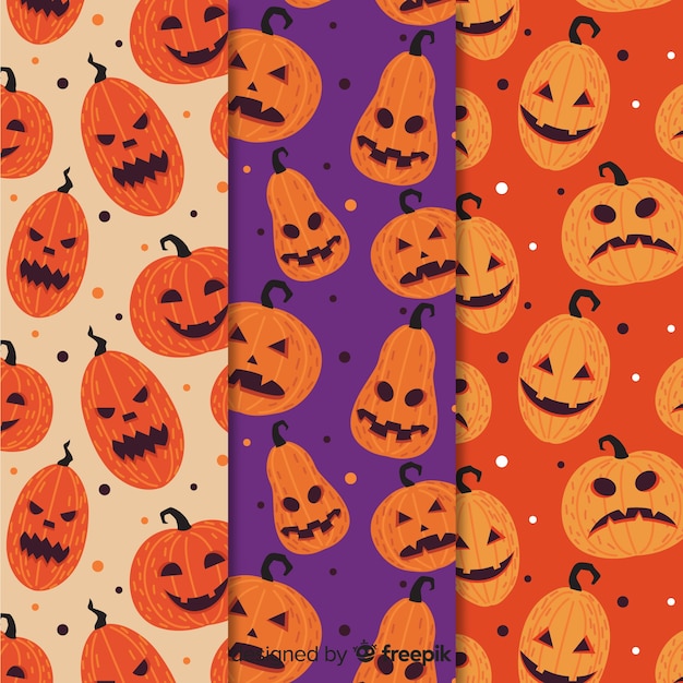 Funny halloween pumpkin faces pattern collection