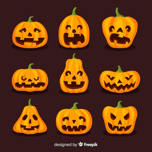 Zucche divertenti di halloween su design piatto