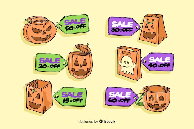 無料ベクター 販売バッジコレクションの面白いハロウィーンカボチャ