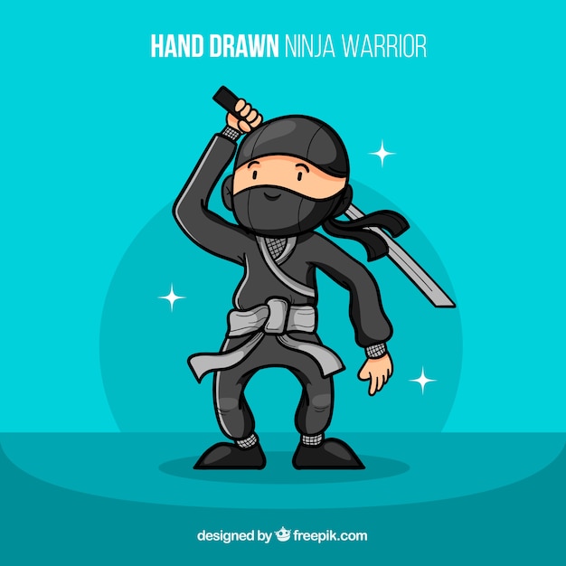 Funny hand drawn ninja warrior