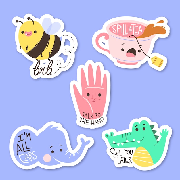 Free vector funny hand-drawn sticker set