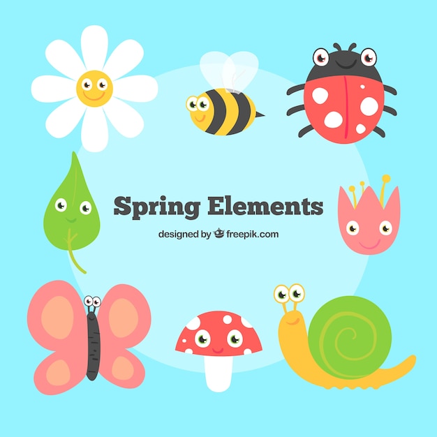 Funny insects and flowers in spring season