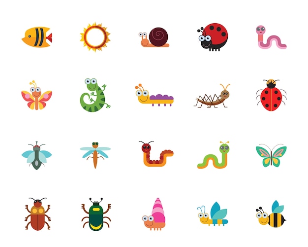 Free vector funny insects icon set