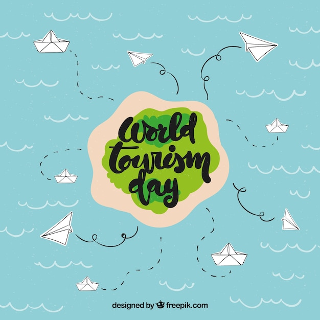 Free vector funny island with hand drawn elements, world tourism day