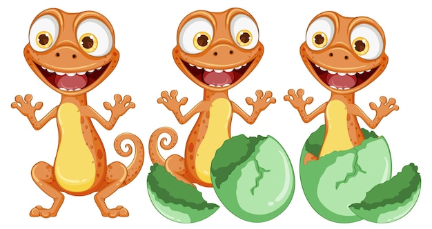 Free vector funny lizard hatching from egg