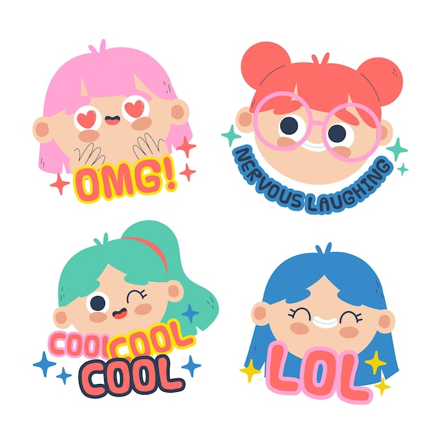 Free vector funny lol stickers concept