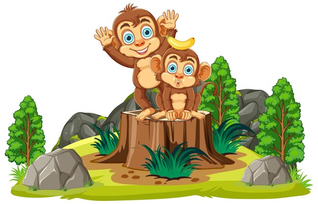 Free vector funny monkey cartoon characters