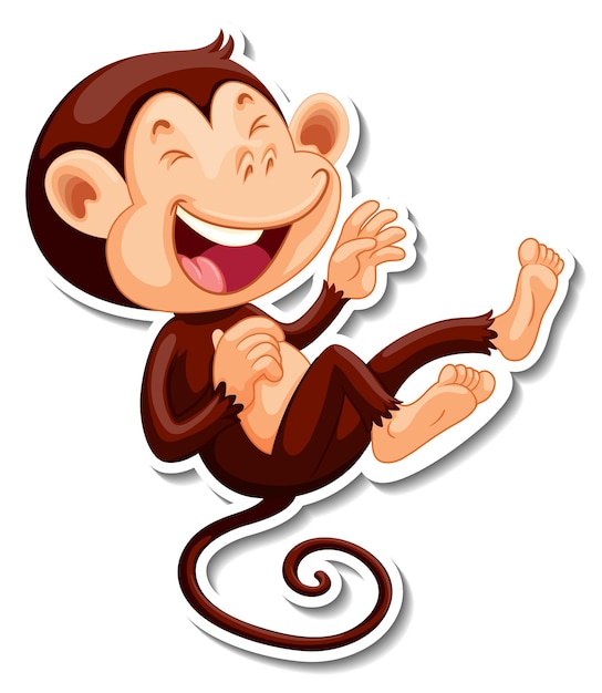 Free vector funny monkey laughing cartoon character sticker