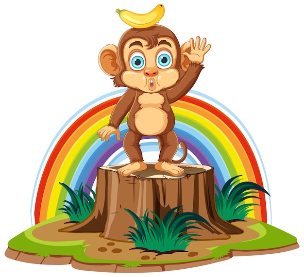 Free vector funny monkey with banana on their head